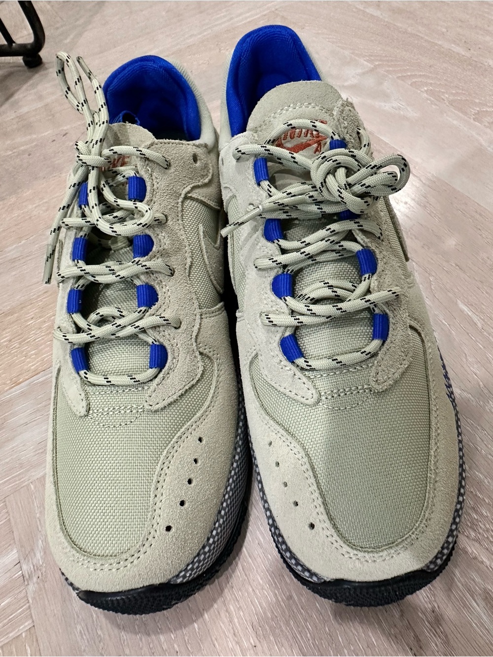 Women's Nike Air Hiking Sneakers in Olive Green with Blue Accents - Picture 2 of 4